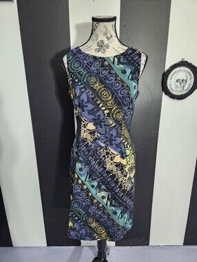 connected apparel Sleeveless Midi Dress in Blue, Teal & Yellow Floral Print